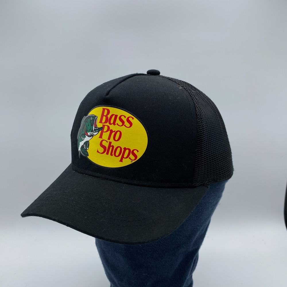 Bass Pro Shops Black Mesh Trucker Hat Adjustable Snapback Cap One Size